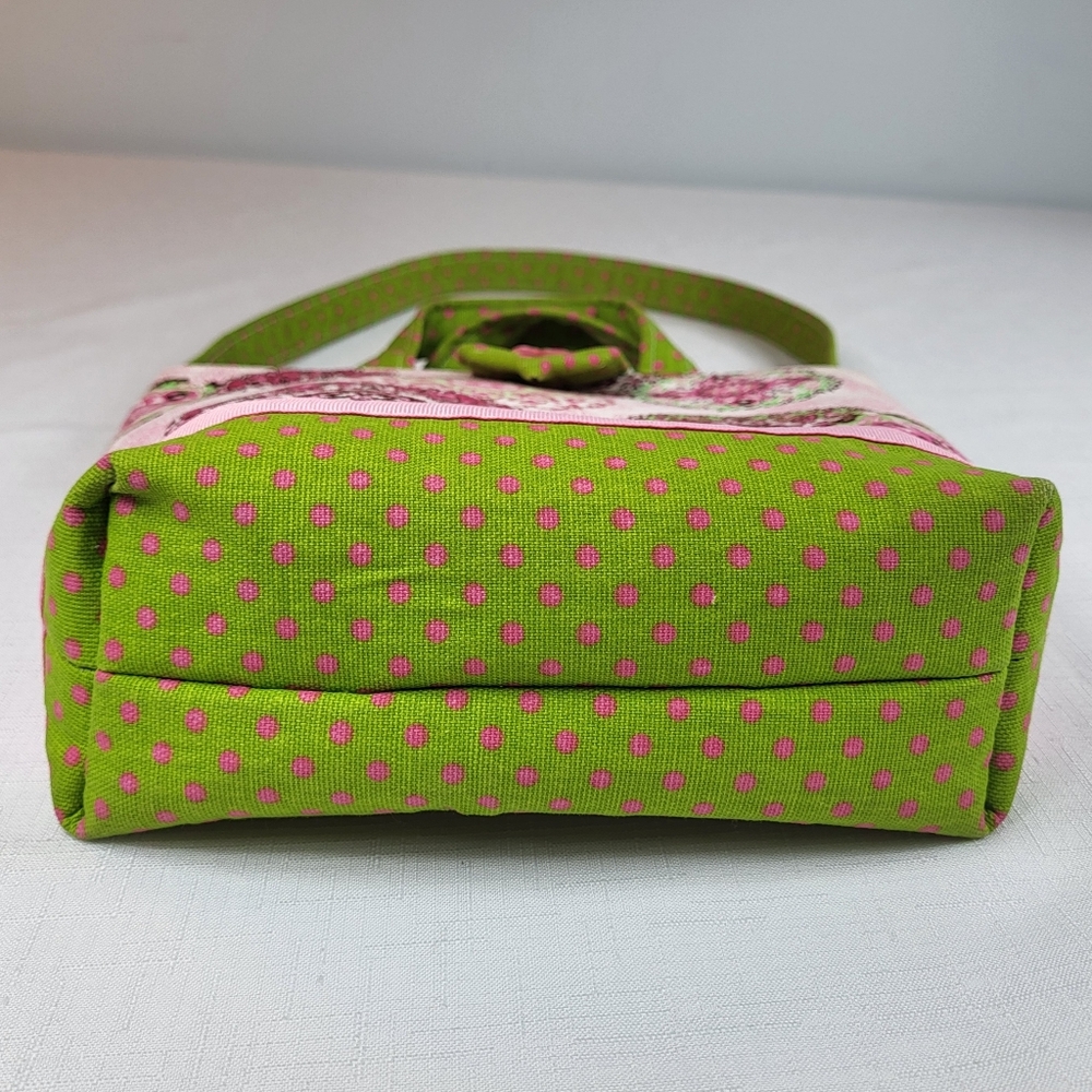 Ever Sew English Handmade PURSE Handbag Small Tote Fabric Green Pink Medallions - Picture 6 of 13